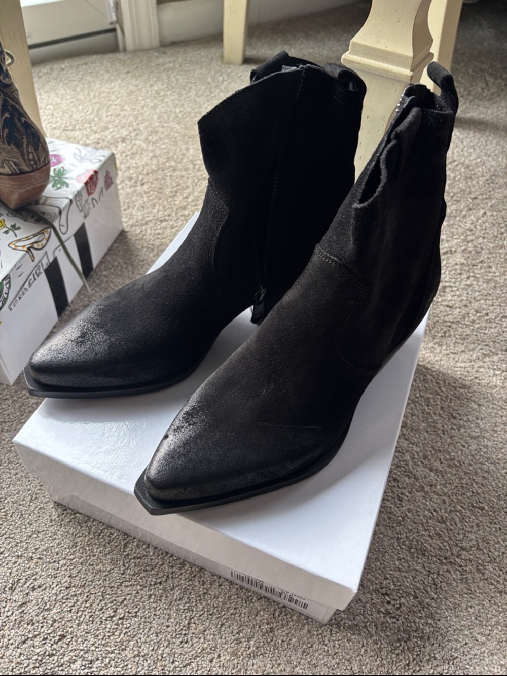 Sundance Black Suede Pointed Toe Ankle Booties